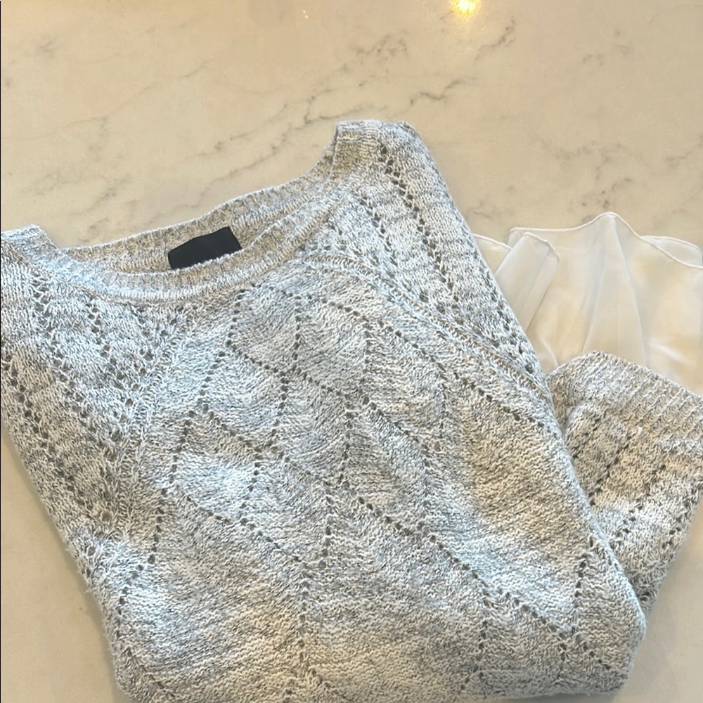 Gray Knit Mixed Media Sweater